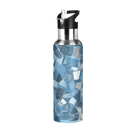 Seawater Colored Modern Pattern 600ml Double Walled Stainless Steel LeakProof Sports Bottle Thermo 8h