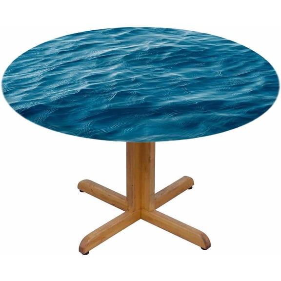 Seawater Flow Round Table Cloth Abstract Under Light Exposure Sea Wave Elastic Edged Table Cover Fade And Stain Resistant Table Cloths Easy To Clean Fits Tables 40-44" Diameter