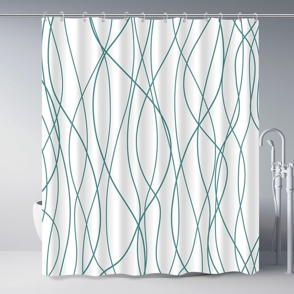 Seaweed Green Striped Fabric Shower Curtain for Bathroom with 12 Hooks, Shower Curtains for Bathroom, Waterproof Bath Accessories Hotel Style - Machine Washable 72 X 72