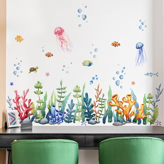 Seaweed Jellyfish Wall Stickers, Rvkxad Self-Adhesive Kids Room Decals, Cute DIY Peel And Stick Wall Decor For Children's Bedroom Background Wall