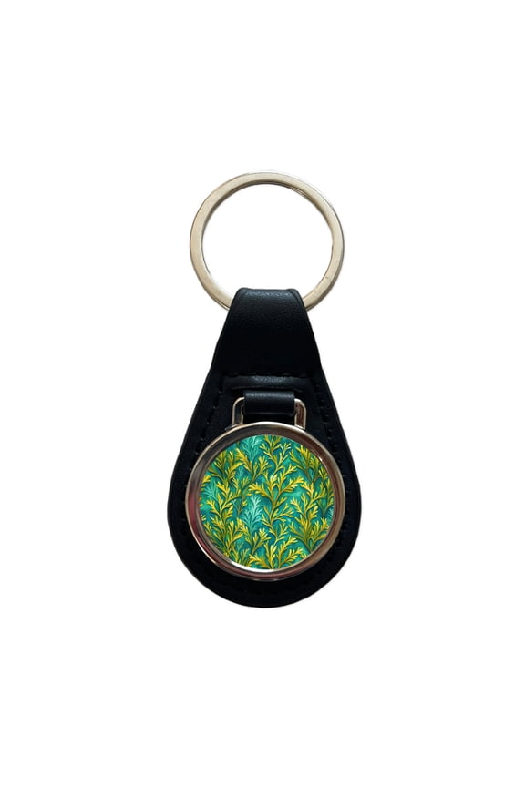 Seaweed Pattern Metal Black Leather Keychain