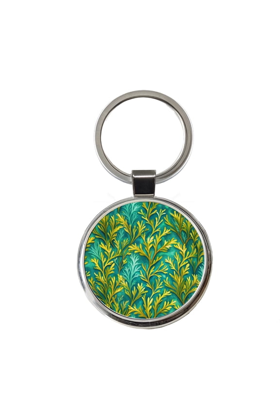 Seaweed Pattern Metal Round Keychain