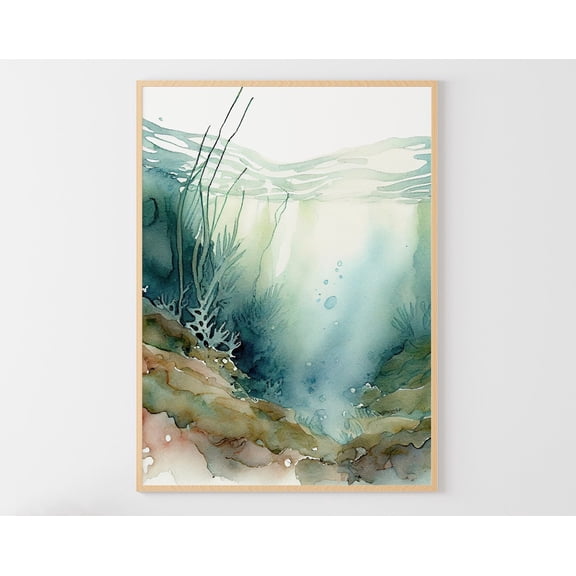 Seaweed Sea Underwater Art Poster Sea Beach Wall Art Nautical Poster, Stretched Canvas Size 16x24