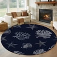 thumbnail image 1 of Seaweed Starfish Shell Round Living Room Rugs 8 ft, Nautical Coral Marine Life Black Washable Large Area Rug with Non-Slip Sturdy Edge Binding Round Carpet for Dining Room Kitchen Office, 1 of 9