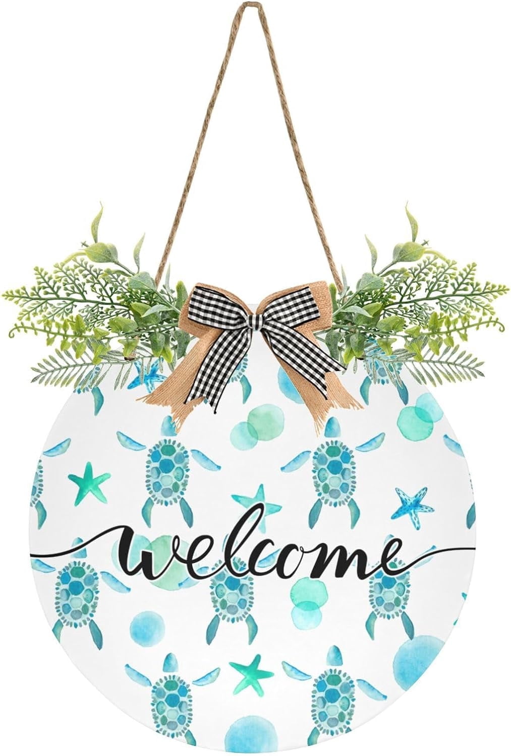 Seaweed Turtle Starfish Welcome Sign Farmhouse Front Porch Door Hanging ...