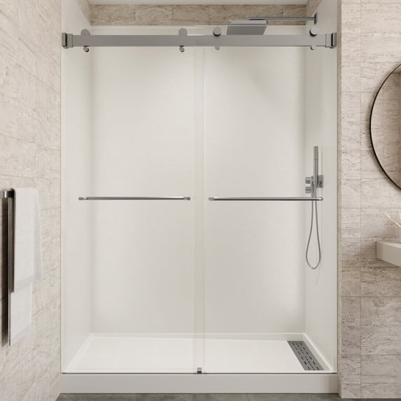 Seawin Verona Air Bypass Sliding Shower Door 44 - 48 in. W x 76 in. H Brushed Nickel Hardware 5/16 inch (8 mm) Thick Clear Glass Brushed Nickel
