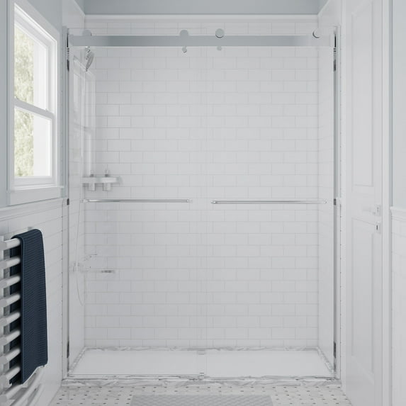 Seawin 44-48 in. W x 76 in. H Verona Light Sliding Bypass Frameless Shower Door 1/4 in. (6 mm) Thick Clear Tempered Glass with NanoShield Glass Coating (Polished Chrome)