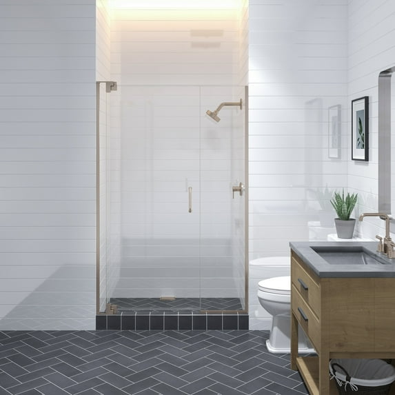 Seawin 51-54 in. W x 72 in. H Flex X Duo Pivot Frameless Shower Door 3/8 in. (10 mm) Thick Clear Tempered Glass with NanoShield Glass Coating (Brushed Nickel)