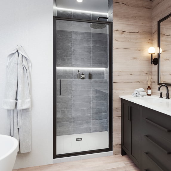 Seawin Axio Pivot Shower Door 30.25 - 31 in. W x 72 in. H Matte Black Hardware 5/16 inch (8 mm) Thick Clear Glass Matte Black