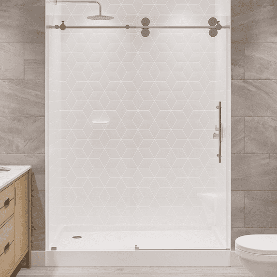 Seawin Cosmo Sliding Shower Door 60 - 64 in. W x 77 in. H Polished Stainless Hardware 3/8 inch (10 mm) Thick Clear Glass Polished Stainless