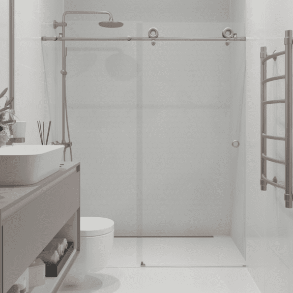 Seawin Crystal 56 - 60 x 78 inches Frameless Sliding Shower Door 3/8 in. (10 mm) Clear Tempered Glass with NanoShield Coating Brushed Stainless