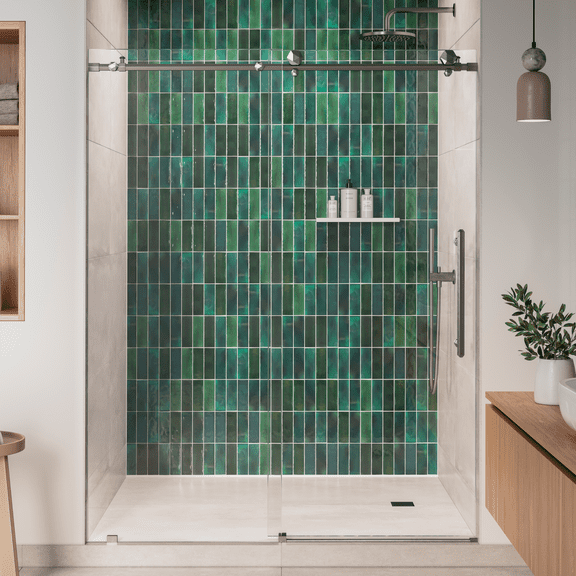Seawin Diamond 44 - 48 x 76 inches Frameless Sliding Shower Door 3/8 in. (10 mm) Clear Tempered Glass with NanoShield Coating Brushed Stainless