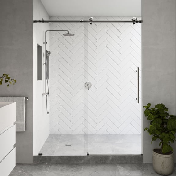 Seawin Diamond Sliding Shower Door 44 - 48 in. W x 76 in. H Polished Stainless Hardware 3/8 inch (10 mm) Thick Clear Glass Polished Stainless