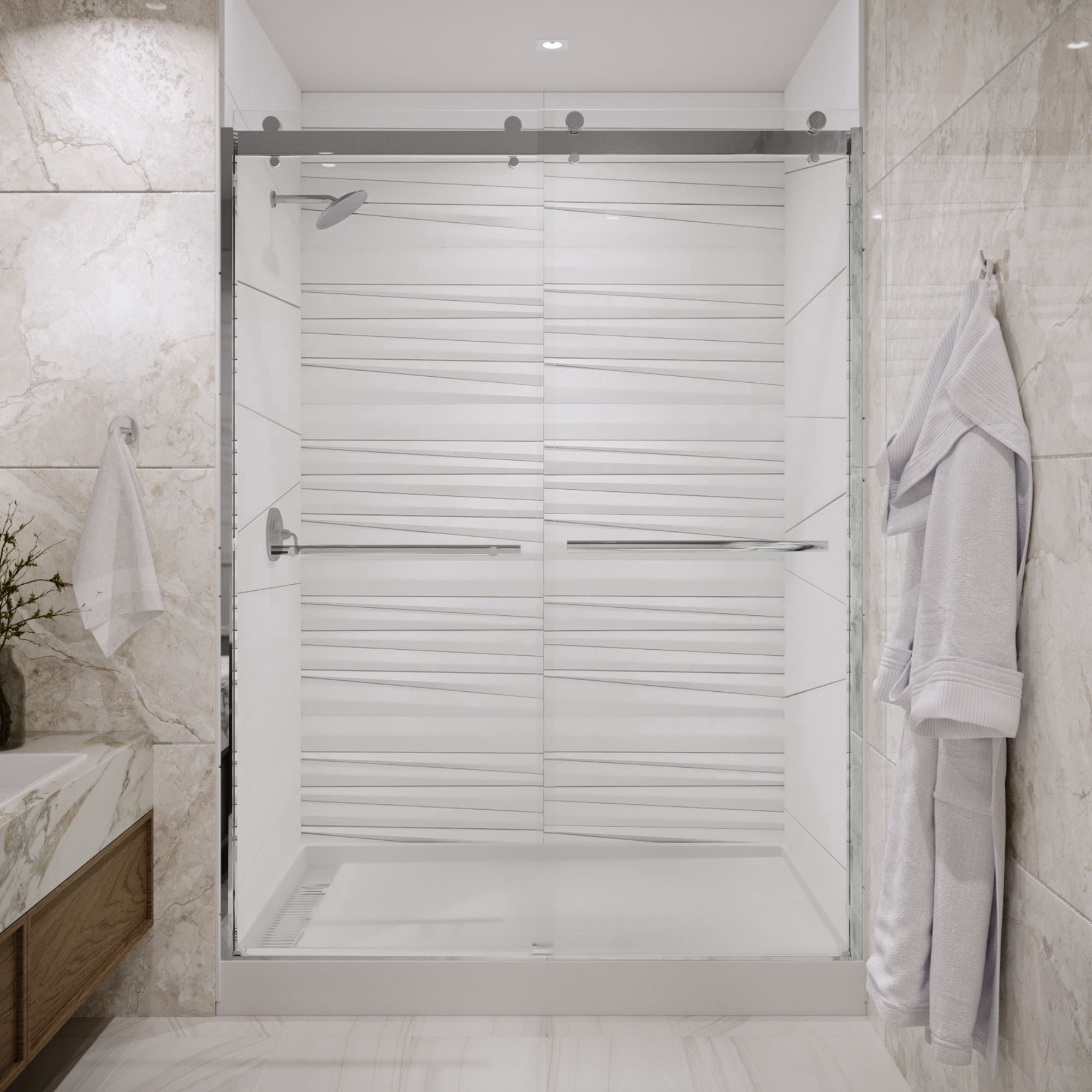 Seawin Mara Bypass Sliding Shower Door 44 - 48 in. W x 78 in. H Chrome Hardware 3/8 inch (10 mm) Thick Clear Glass