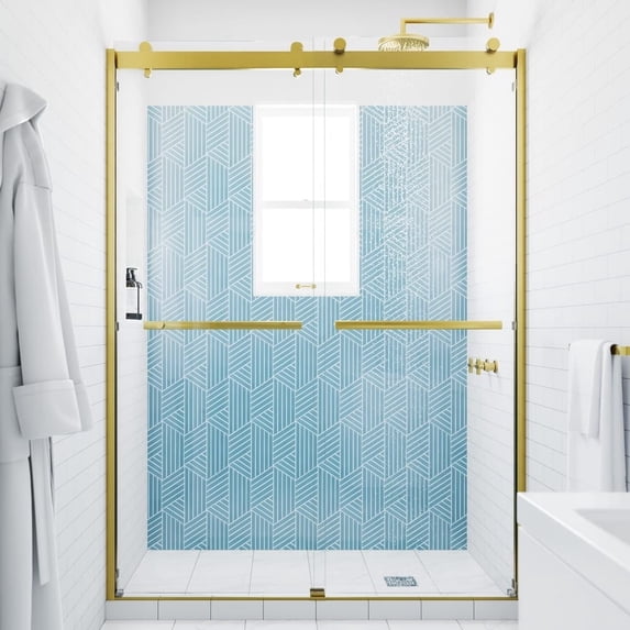 Seawin Mara Bypass Sliding Shower Door 56 - 60 in. W x 78 in. H Satin Gold Hardware 3/8 inch (10 mm) Thick Clear Glass Satin Gold