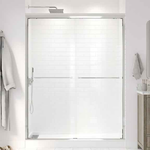 Seawin Strada 44 - 48 x 76 inches Frameless Bypass Sliding Shower Door 3/8 in. (10 mm) Clear Tempered Glass with NanoShield Coating Polished Chrome
