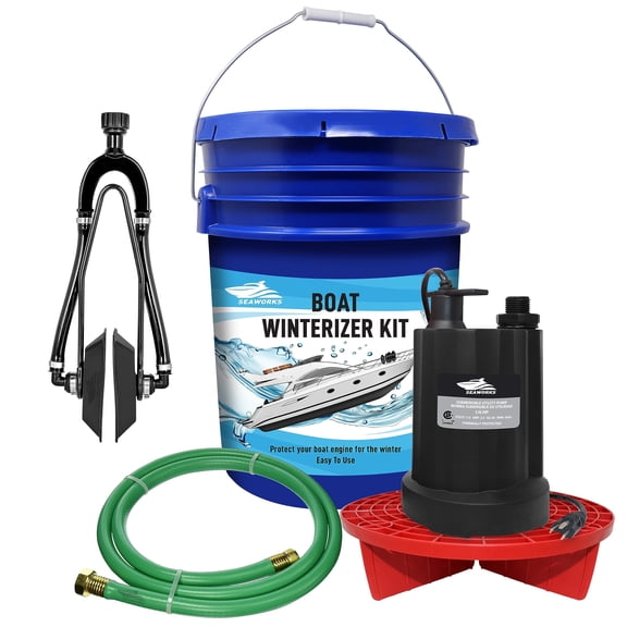 Seaworks Boat Winterizing Kit with Pump, Motor Flusher, Bucket, Hose & Lid, Marine Engine Flush System (Antifreeze Not Included)