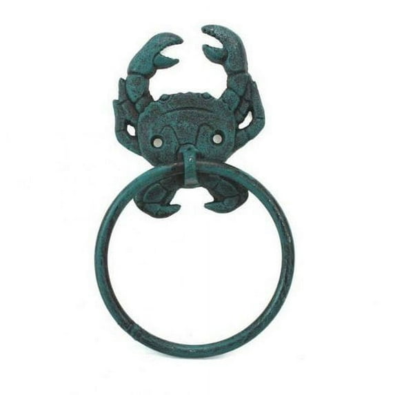 Seaworn Blue Cast Iron Crab Towel Holder 8" - Beach Style Design - Crab Decoration - Beach Bathroom Decor