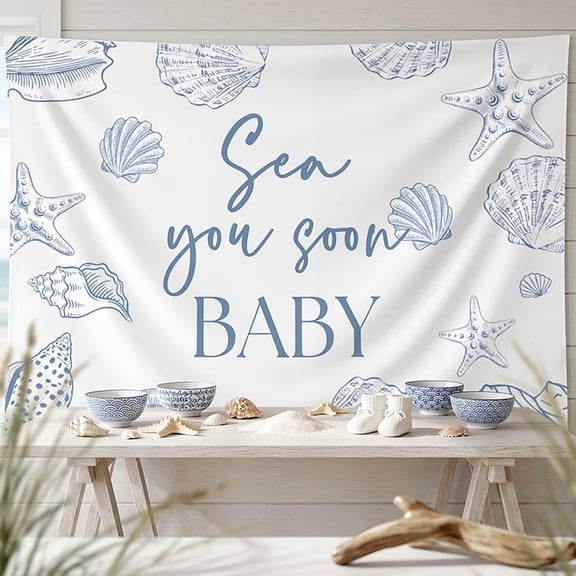 Seayousoon Hand Drawn Seashell Starfish Ocean Backdrop Nautical Styling For Beach Themed Party Photo Wall Decor
