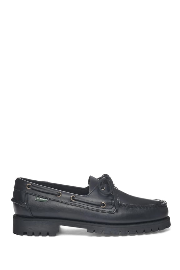 Moccasin-Style Leather Flat Shoes With Rugged Sole Black (Men's)