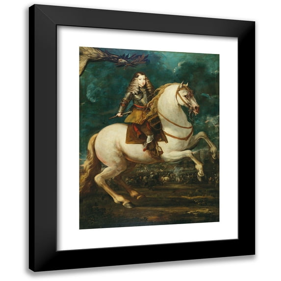 Sebastián Herrera Barnuevo 15x18 Black Modern Framed Museum Art Print Titled - An Equestrian Portrait of the Young King Charles II of Spain
