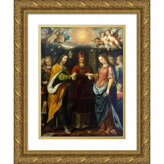 Sebastián López de Arteaga 19x24 Gold Ornate Framed and Double Matted Museum Art Print Titled - The Betrothal of the Virgin