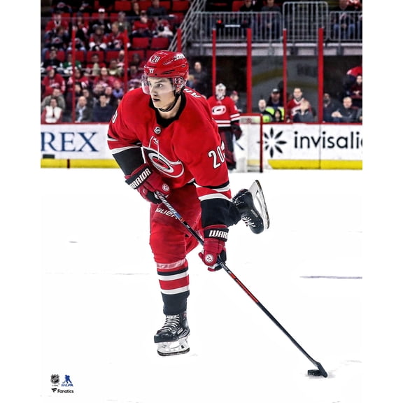 Sebastian Aho Carolina Hurricanes Unsigned Red Jersey Shooting Photograph