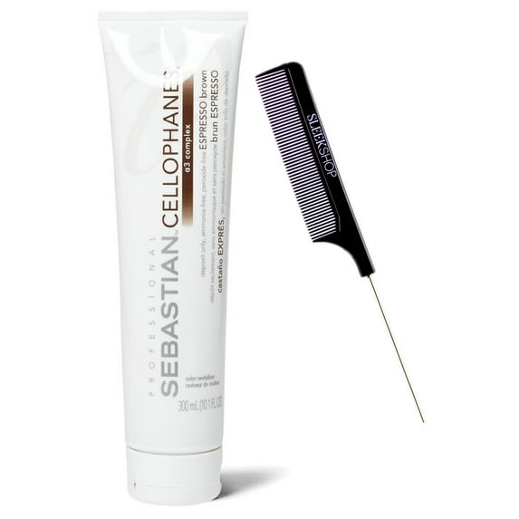 Sebastian CELLOPHANES, Hair Color Revitalizer A3 Complex Conditioner, Deposit Only, Ammonia-Free, Peroxide-Free (w/ Sleek Comb) Sebastion Haircolor Dye (ESPRESSO BROWN - 10.1 ounce / 300 ml.)…)