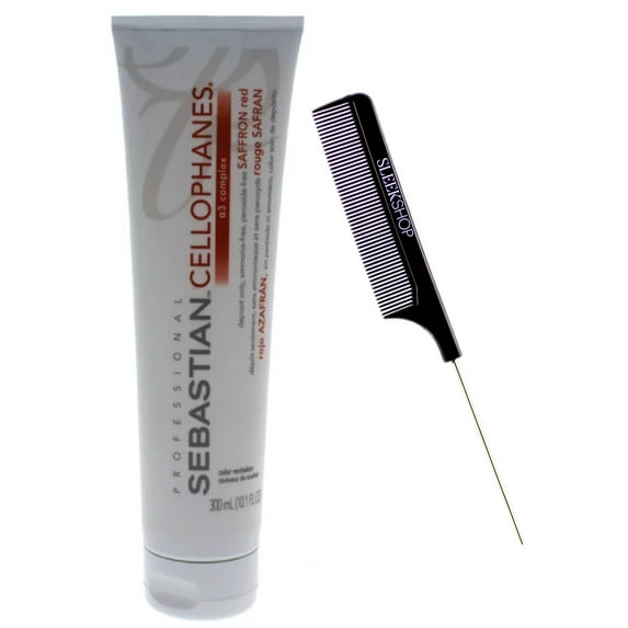 Sebastian CELLOPHANES, Hair Color Revitalizer A3 Complex Conditioner, Deposit Only, Ammonia-Free, Peroxide-Free (w/ Sleek Comb) Sebastion Haircolor Dye (SAFFRON RED - 10 ounce size / 300 ml)