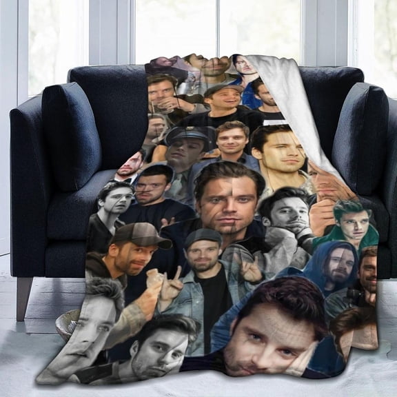 Sebastian Stan Blanket Soft and Warm Lightweight Fluffy Throws Blankets Rug Carpet Gift for Beach Yoga Bedroom Living Room Decoration Sofa Camping Trip Dorm Decor All Season