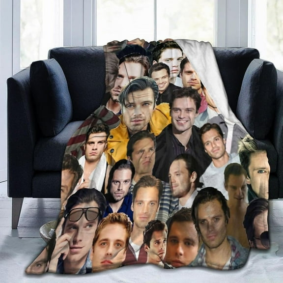 Sebastian Stan Bucky Barnes Blanket Soft and Warm Lightweight Fluffy Throws Blankets Rug Carpet Gift for Beach Yoga Bedroom Living Room Decoration Sofa Camping Trip Dorm Decor All Season