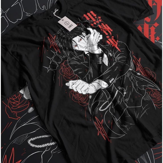 Sebastian T-shirt, Black Butler , Kuroshitsuji Manga Anime Shirt,Light Blue color,size M