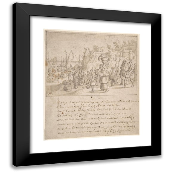 Sebastian Vrancx 12x14 Black Modern Framed Museum Art Print Titled - Leaving Troy (Late 16th-Mid 17th Century)