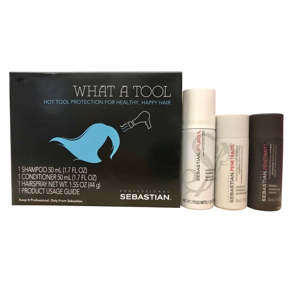 Sebastian What A Tool Shampoo, Conditioner 1.7 oz & Hair Spray 1.55 oz Set