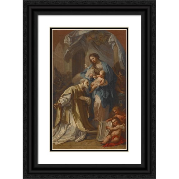 Sebastiano Conca 11x14 Black Ornate Wood Framed Double Matted Museum Art Print Titled: The Madonna Appearing to St. Philip Neri (1740)