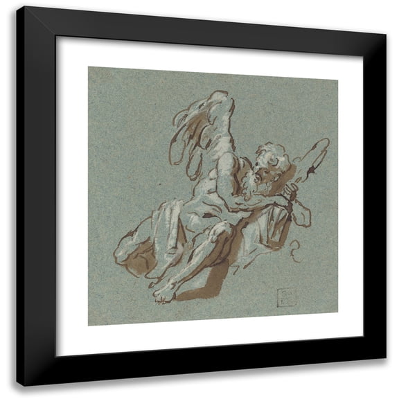 Sebastiano Ricci 12x12 Black Modern Framed Museum Art Print Titled - Chronos
