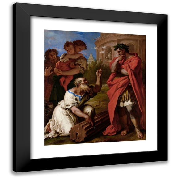 Sebastiano Ricci 12x14 Black Modern Framed Museum Art Print Titled - Tarquin the Elder Consulting Petrus Shave (1690)