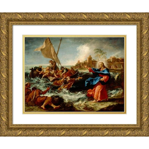 Sebastiano Ricci 18x15 Gold Ornate Wood Frame and Double Matted Museum Art Print Titled - The Miraculous Draught of Fishes (ca. Between 1695 and 1697)