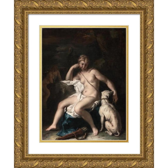 Sebastiano Ricci 19x24 Gold Ornate Framed and Double Matted Museum Art Print Titled - Diana and Her Dog (1717-1720)