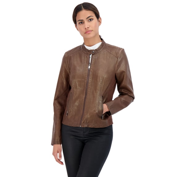 Sebby Collection Women's Faux Leather Moto Jacket