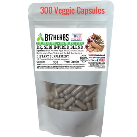 Sebi Inspired Blended Supplement, w/Irish Moss, Burdock, Bladderwrack - 650mg, 300 Capsules