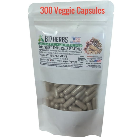 Sebi Inspired Blended Supplement, w/Irish Moss, Burdock, Bladderwrack - 650mg, 300 Capsules