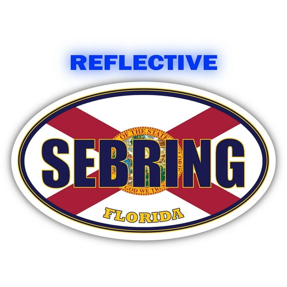 Sebring City Florida State Flag | FL Flag Highlands County Oval State Colors Reflective Sticker Car Decal 3x5 inches