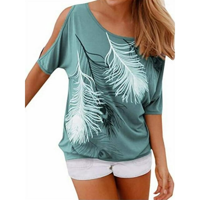 Sebuysun Cold Shoulder Women Print Cotton T-shirts Tee - Walmart.com