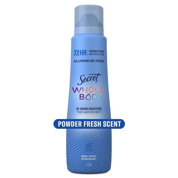 Secret Whole Body Deodorant Spray for Women, Powder Fresh Scent, Aluminum Free Deodorant, 72 HR Odor Protection, 3.5oz