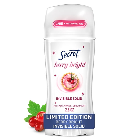 Secret 72HR Holiday Fresh Antiperspirant & Deodorant, Hyaluronic Acid, Invisible Solid, Berry Bright 2.6oz