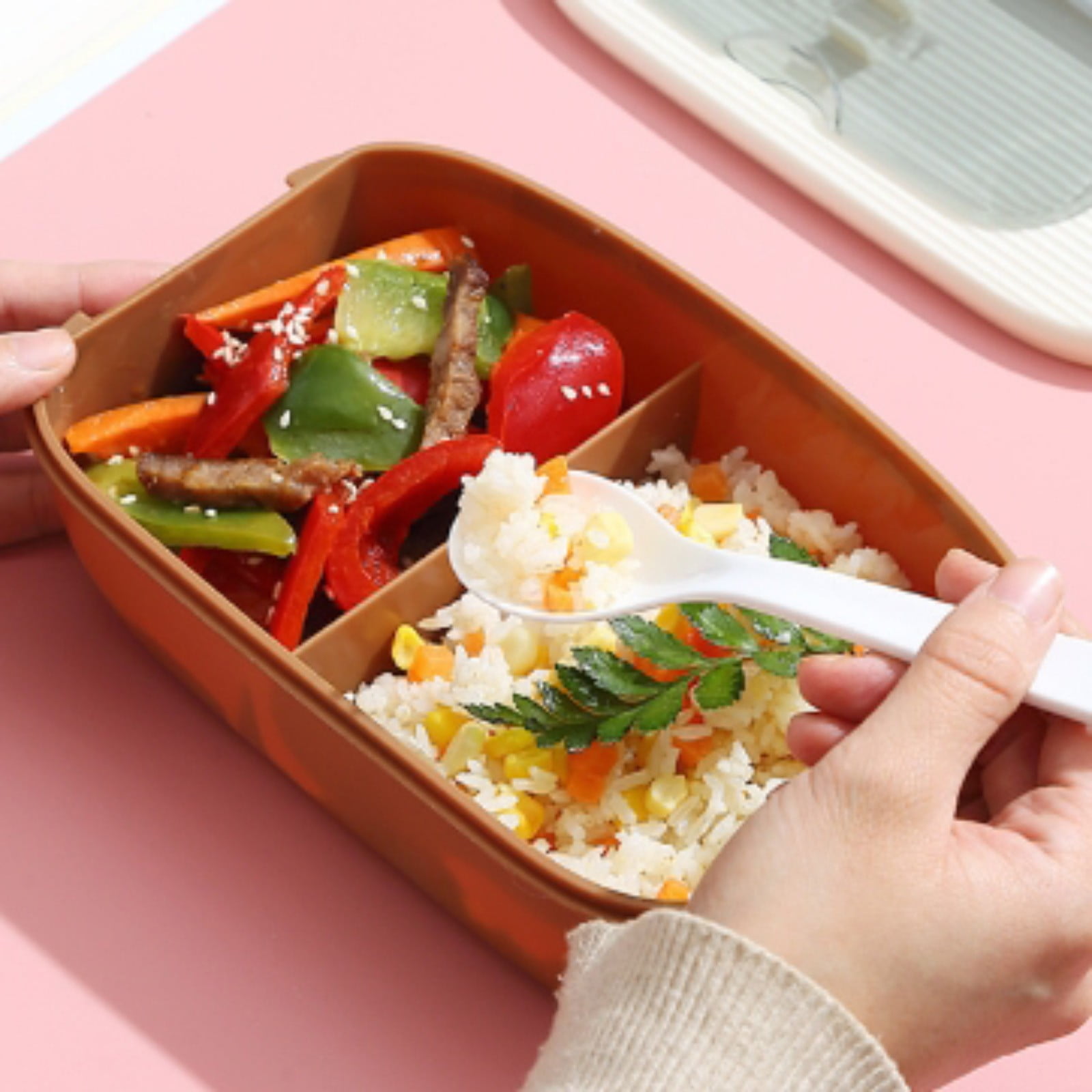 Sec.tioned Lunch Microwave Sa.fe Divider Bento With Utensils Portable