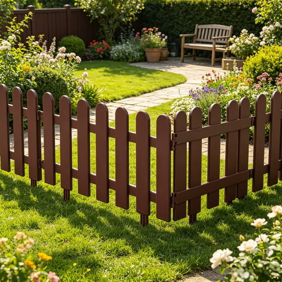 Secfreeship 19.7"x11.8" Plastic Mini Garden Fence, Weather Resistant Splicable Flower Bed Edging, Easy Assembly Reusable Landscape Barrier for Yard Lawn Patio Outdoor Decor