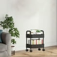 thumbnail image 1 of Secfreeship 2-Tier Plastic Rolling Utility Cart with Handle, Multi-Functional Storage Trolley for Office, Living Room, Kitchen, Movable Storage Organizer with Wheels, Black（12.6"x8.6"x17.1"）, 1 of 6