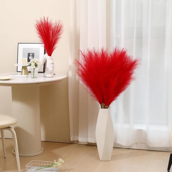 Secfreeship 21.6" Pampas Grass Faux Flower, Velvety Soft Artificial Reed Plant, No Maintenance Boho Decor for Wedding Birthday Party, Modern Home Accents, Red